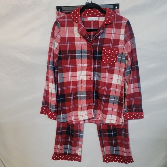 Carol Hochman Other - Women's Fleece Pajama Set with Polka Dot Trim In Red Plaid Size Small